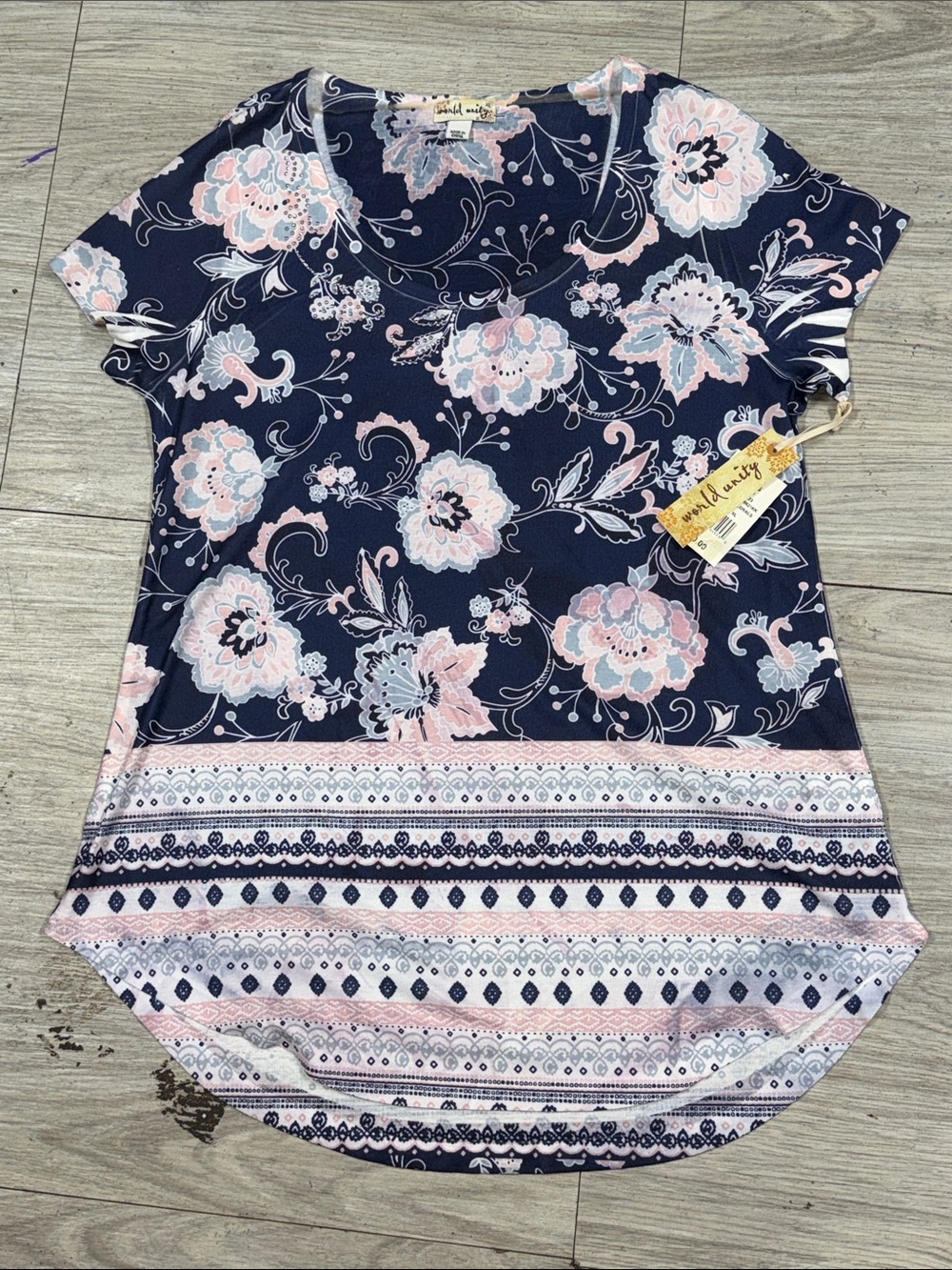 Nollie Floral Border Short Sleeve Tee - Navy/Pink